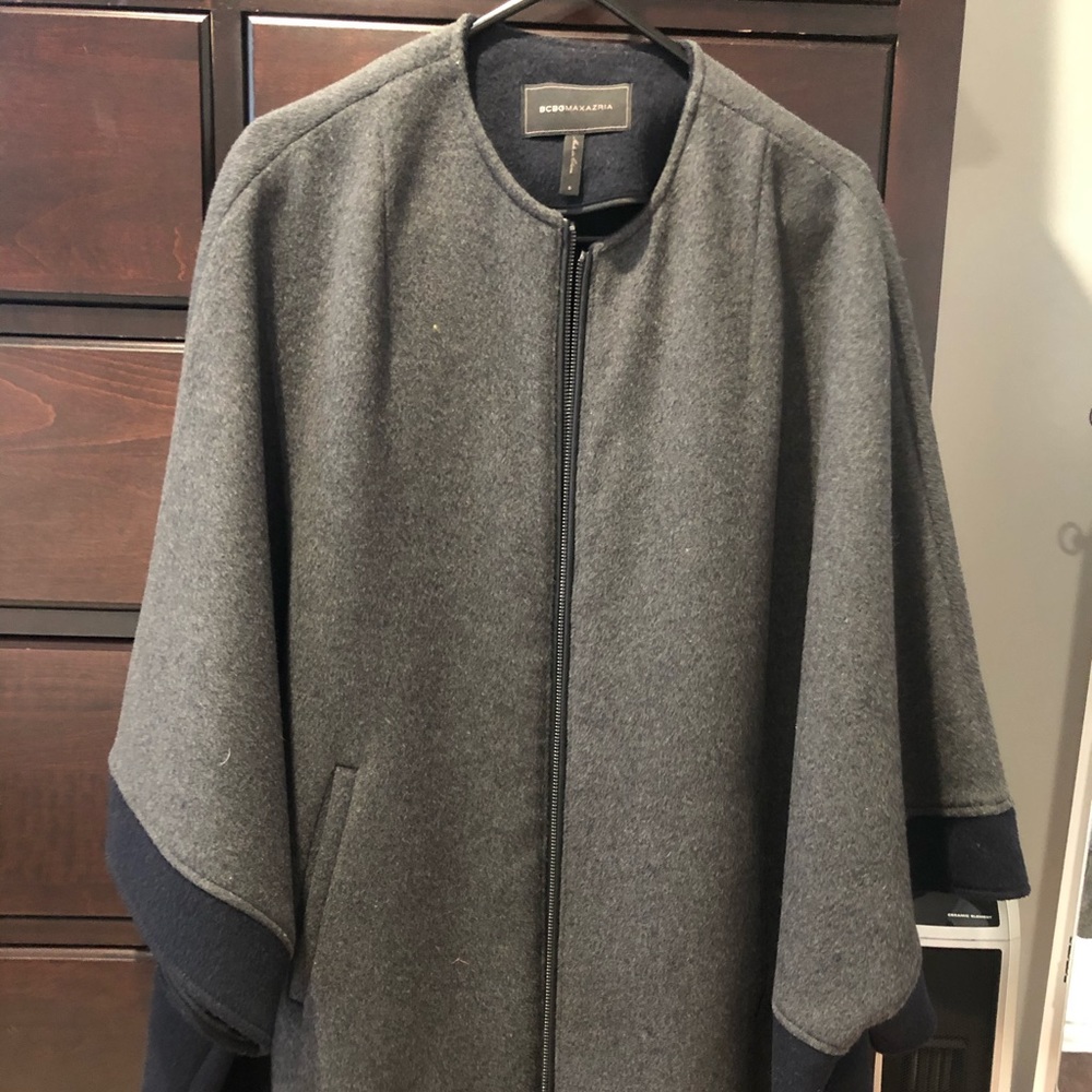 BCBG cape, size small gray/dark navy